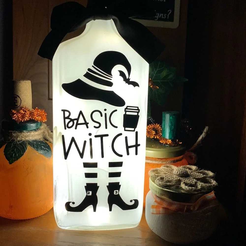 Hand Crafted, Painted, 'Basic Witch' Spirit Bottle Lantern